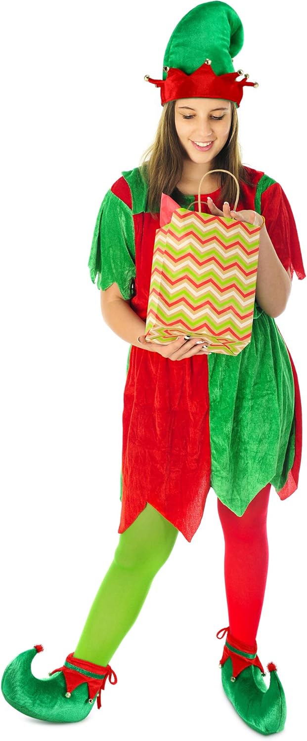 SATINIOR Christmas Santa Elf Shoes and Hat Christmas Red and Green Costume Accessory Set